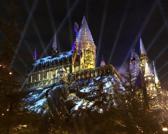 Image of light show on Hogwarts Castle