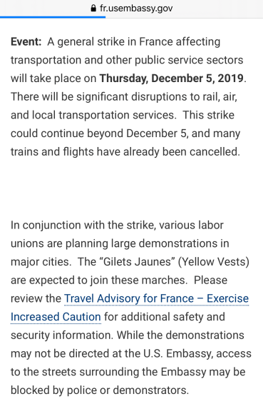 Image of text of US Embassy Warning